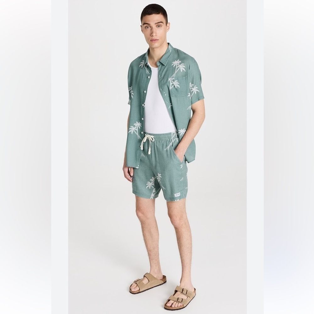 Banks Journal Retreat Linen Palm Print Button Up Shirt Men’s Small | Revolve
